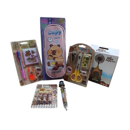 Set Escolar y de Oficina Capibara Estuche Útiles Cinta Decorativa y Mini Ventilador Set Escolar y de Oficina Capibara Estuche Útiles Cinta Decorativa y Mini Ventilador