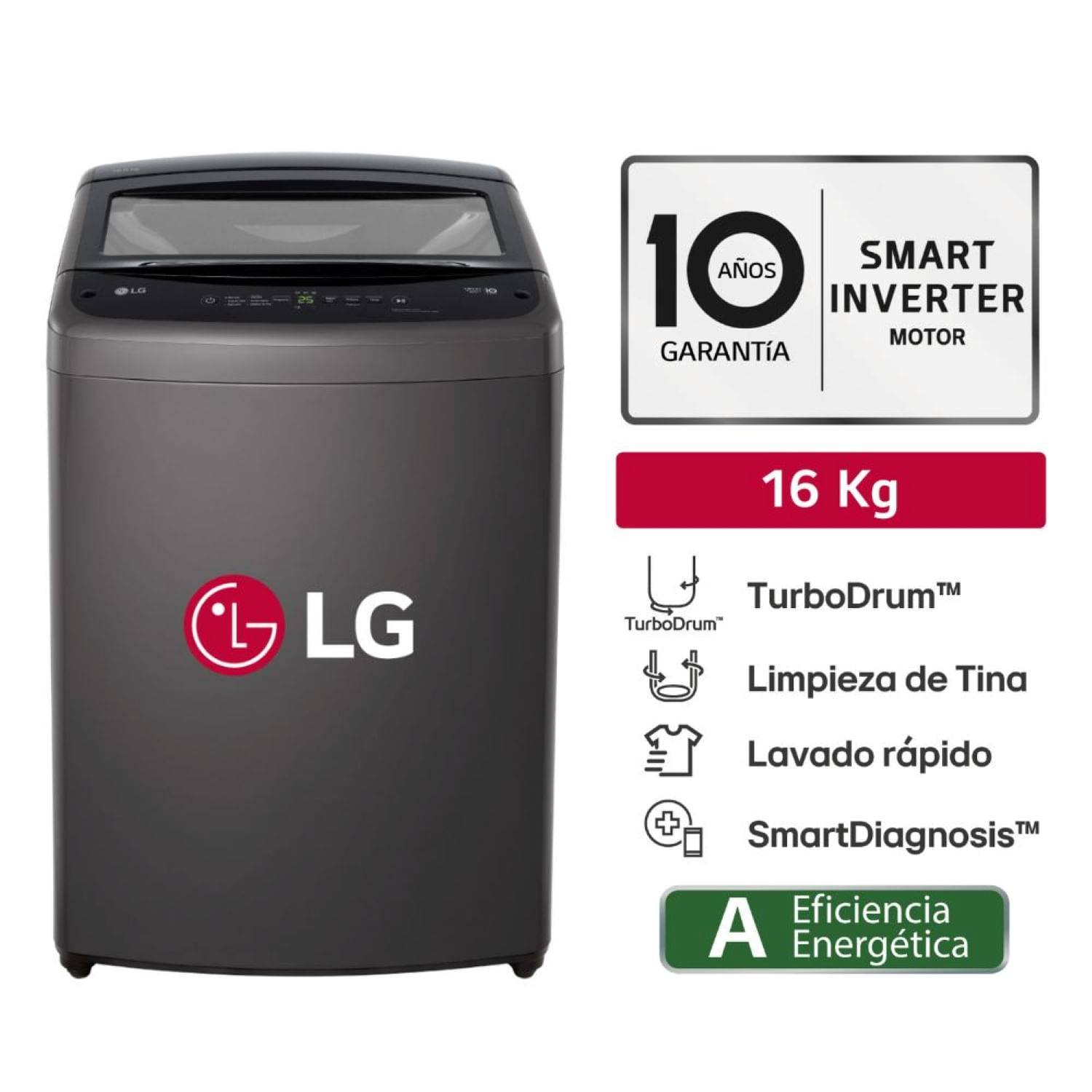 Lavadora LG WT16BVTB.ABMGLGP Superior 16 Kg Negro Claro