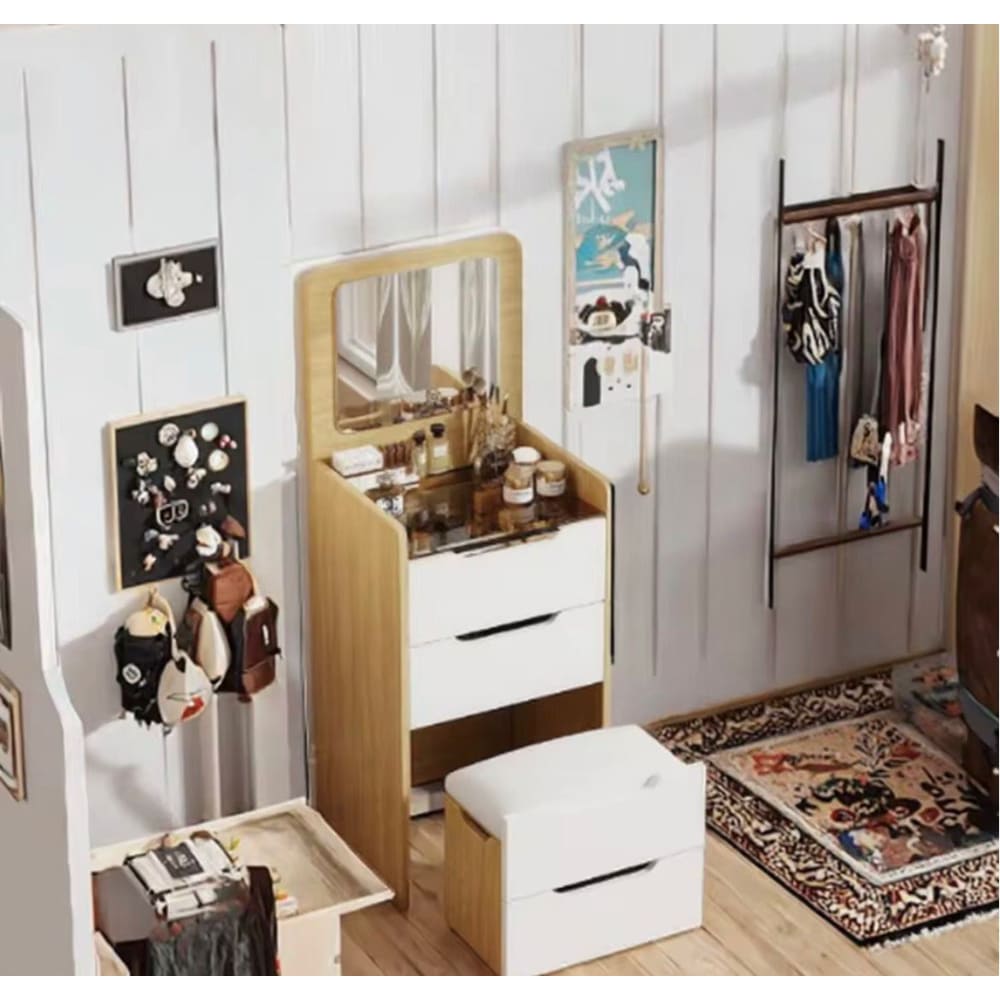 Tocador Mueble Con Sillon Plegable Organizador Multiusos - Color Marrón