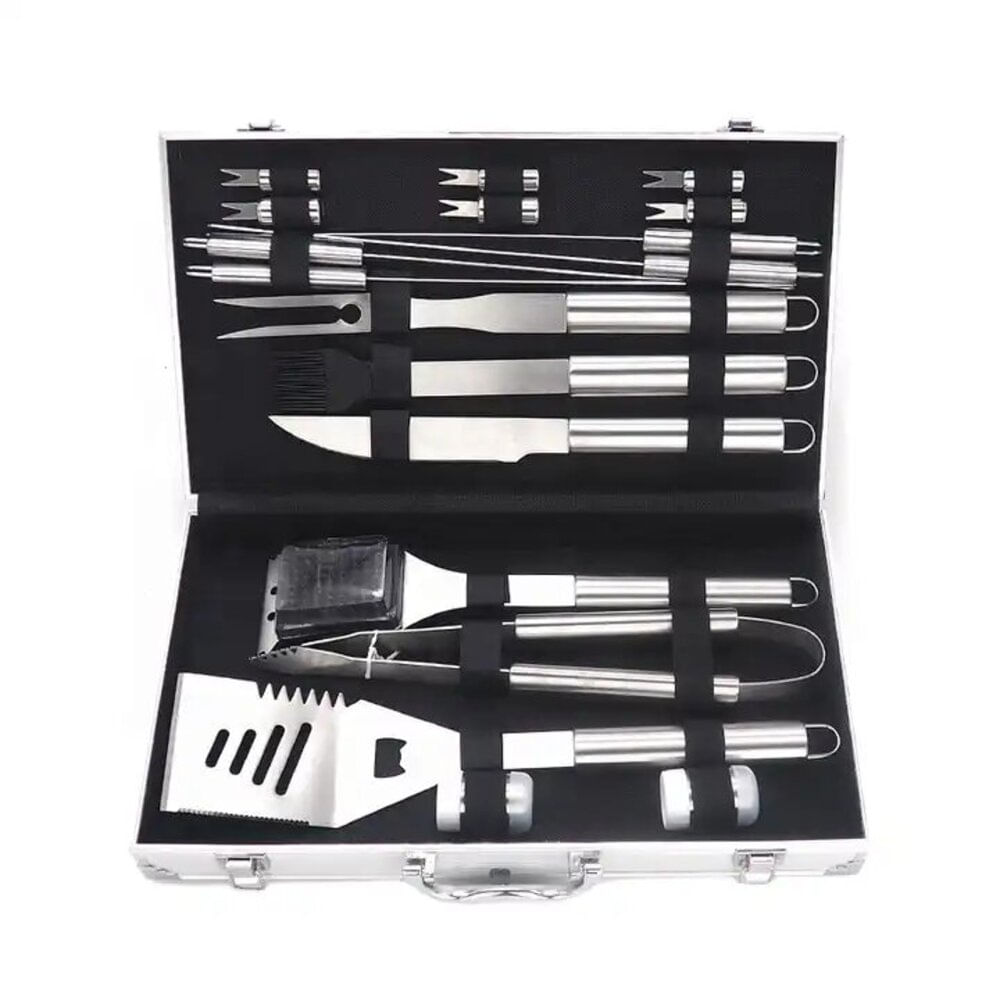 SET PARRILLERO BBQ BBQ18 METAL ACCESORIOS PARRILLA ACERO MALETIN 18 PIEZAS