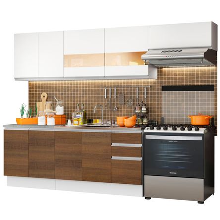 Mueble de Cocina Integral Marcela 280 cm Blanco Marrón y Blanco 03 Mueble de Cocina Integral Marcela 280 cm Blanco Marrón y Blanco 03