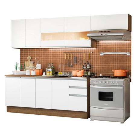 Mueble de Cocina Integral Marcela 280 cm 03 Marrón y Blanco