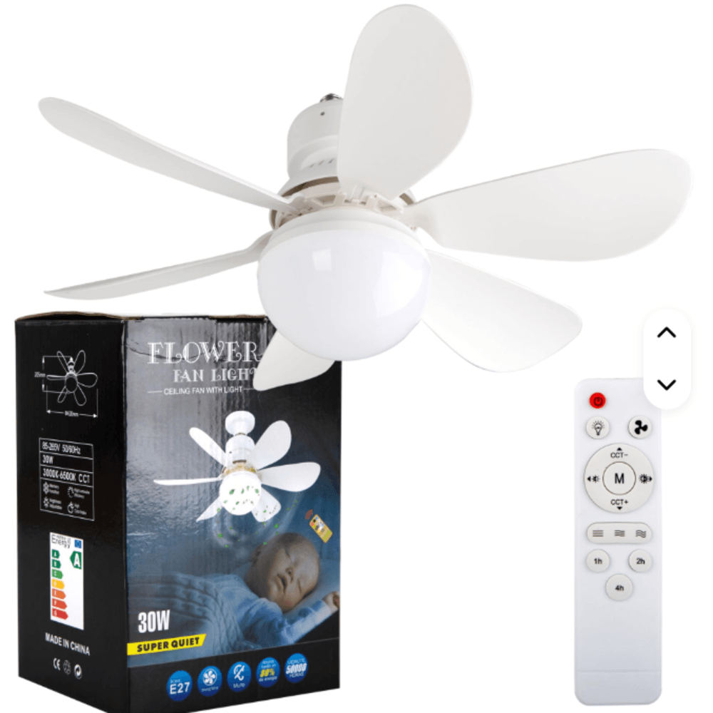 Foco Ventilador de 6 Aspas 3 Velocidades 30W Blanco con Control