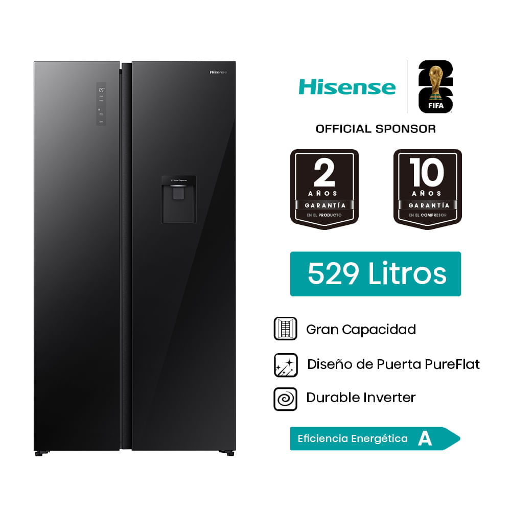 Refrigeradora HISENSE 529 LT No frost RS3P558NM11 Side by Side Negro