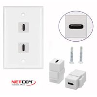 Placa de Pared ABS 2 Puertos USB C TIPO C Faceplate Hembra a Hembra NETCOM