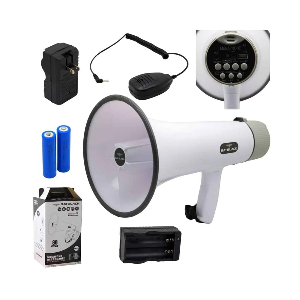 Megáfono Recargable 80W con Sistema de Grabación Sirena Bluetooth y USB BT-MF90 BATBLACK
