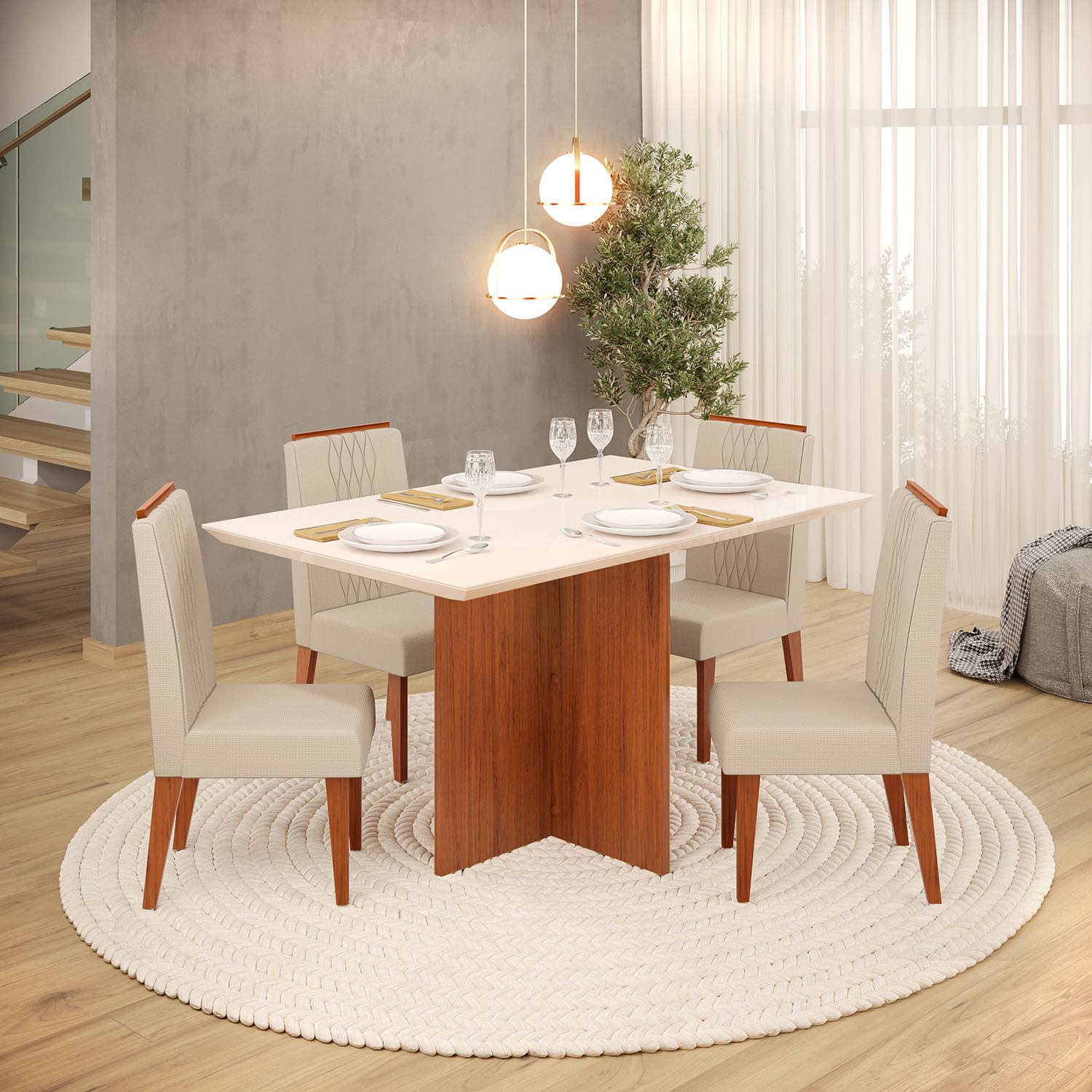 Juego De Comedor Diana 4 Sillas Off White