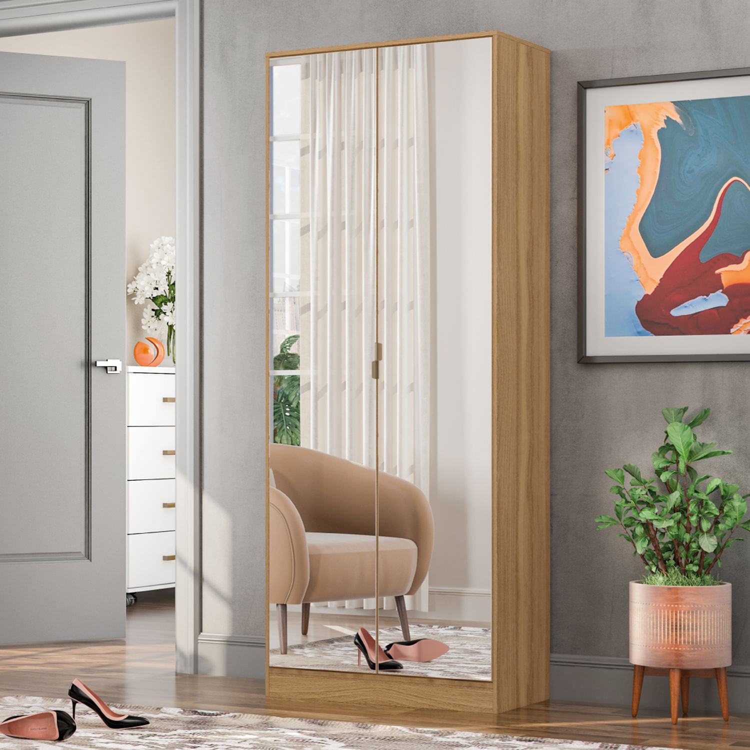 Zapatera Paloma 2 Puertas 1 Cajón Con Espejo