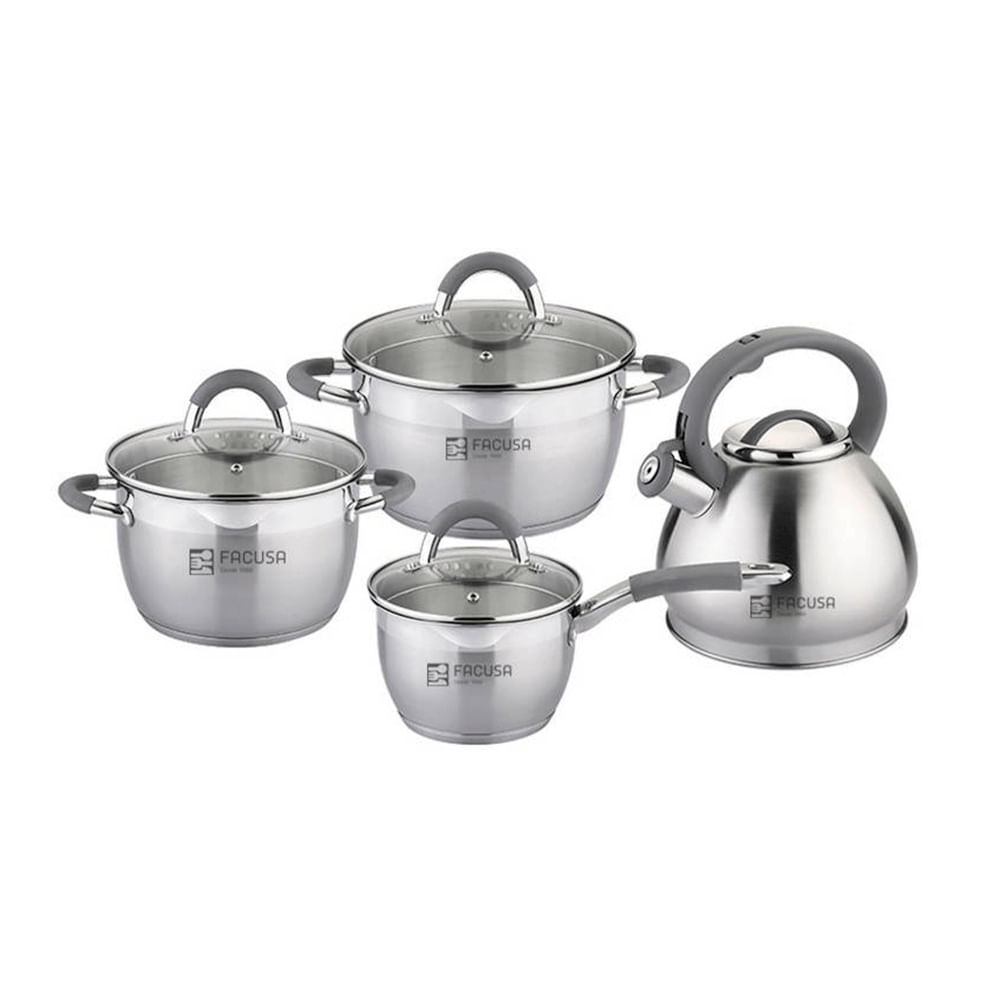 Set de Ollas 08 piezas Misti Tapa de Vidrio Mango Negro Facusa Gris - 10286474