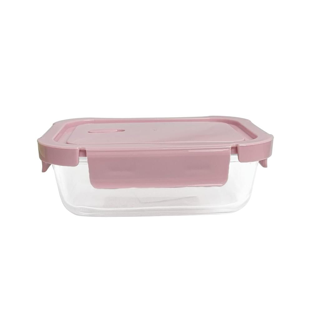 Taper Hermético De Vidrio 700ml Rectangular Práctico Rosado