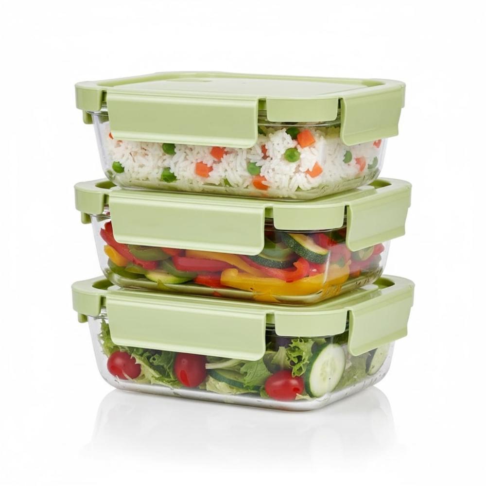 Taper De Vidrio Hermético 700ml Rectangular Set De 3 Unidades Verde