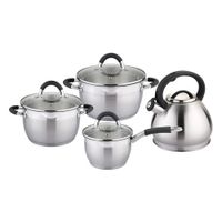 Set de Ollas X 08 Misti Tapa de Vidrio Mango Negro Facusa - 10286393