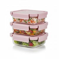 Taper De Vidrio Hermético 700ml Rectangular Set De 3 Unidades Rosado