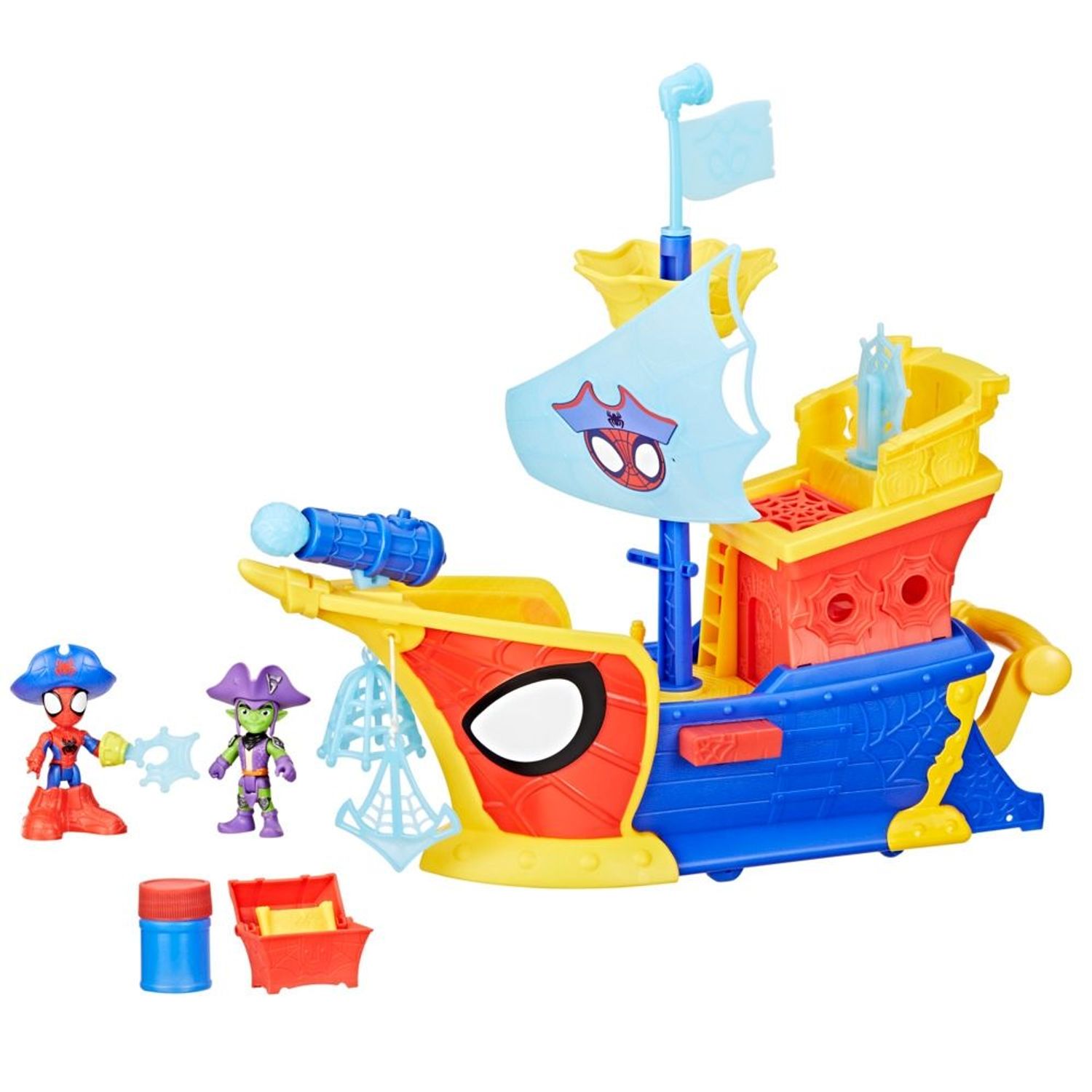 Playset Spidey And His Amazing Friends Waterwebs Barco Pirata Con Telarañas Y Burbujas