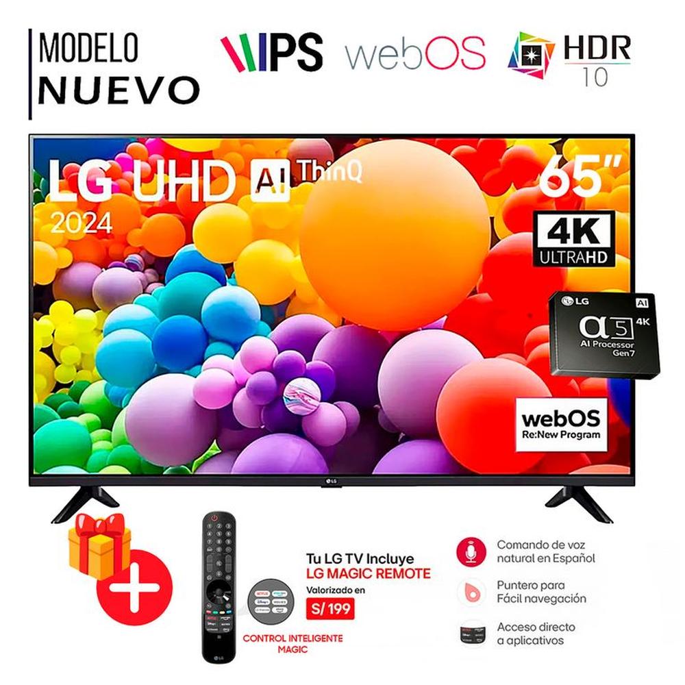 Televisor LG 65 Pulg. LED Smart TV 4K UHD con Thinq AI 65UT7300PSA l Control Magic