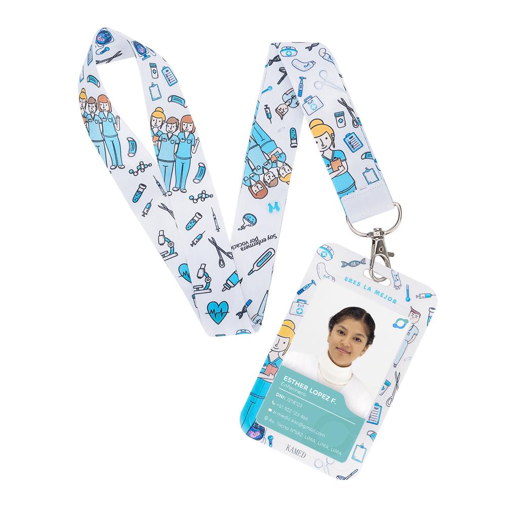 Porta Fotocheck de PVC y Lanyard KAMED Diseño Médico Blanco