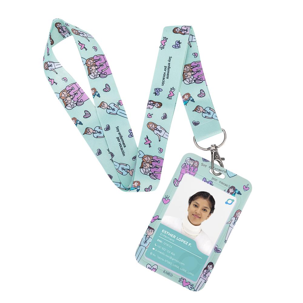 Porta Fotocheck de PVC y Lanyard KAMED Diseño Médico Verde