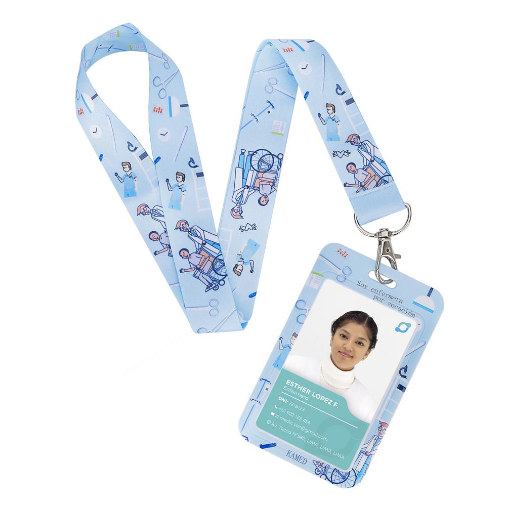 Porta Fotocheck de PVC y Lanyard KAMED Diseño Médico Celeste