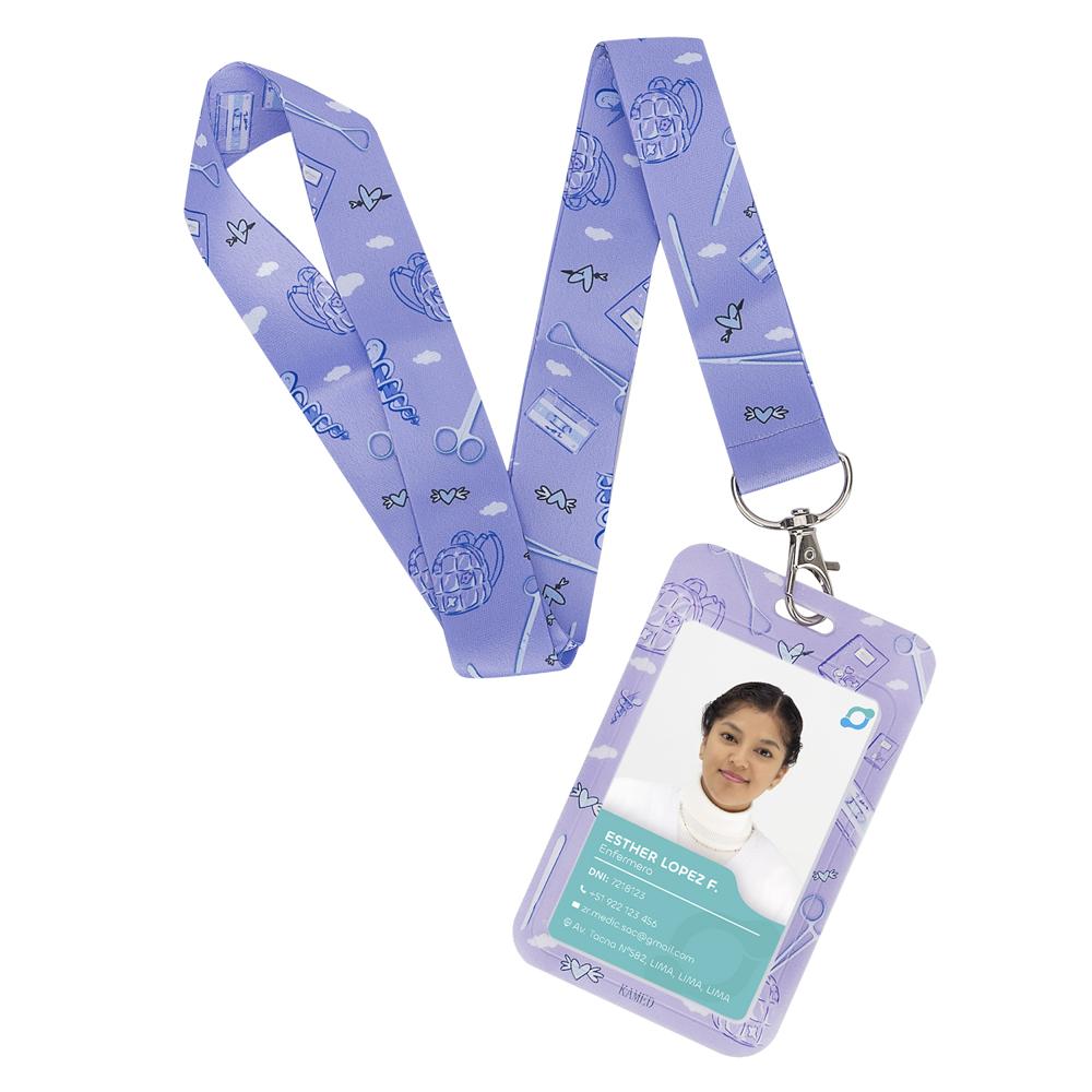 Porta Fotocheck de PVC y Lanyard KAMED Diseño Médico Lila