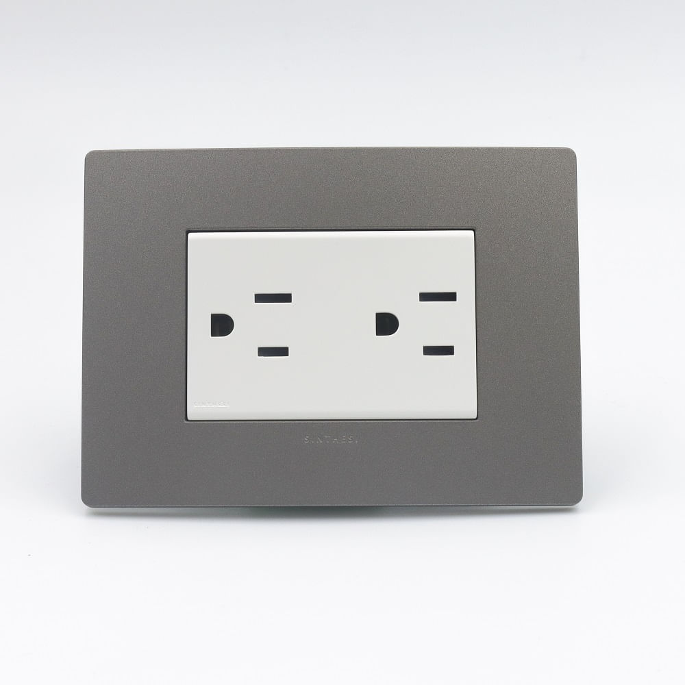 TOMACORRIENTE DUPLEX AMERICANO CON TIERRA SINTHESI S33 PLACA PIEDRA Y DADO BLANCO