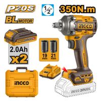 Llave de Impacto Brushless Ingco 20V 350NM  con 2 Baterías 2.0AH con Cargador CIWLI2035