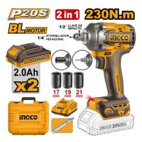 Llave y Atornillador de Impacto Ingco 20V 230NM 2 Baterías 2.0AH Cargador CIWLI20236