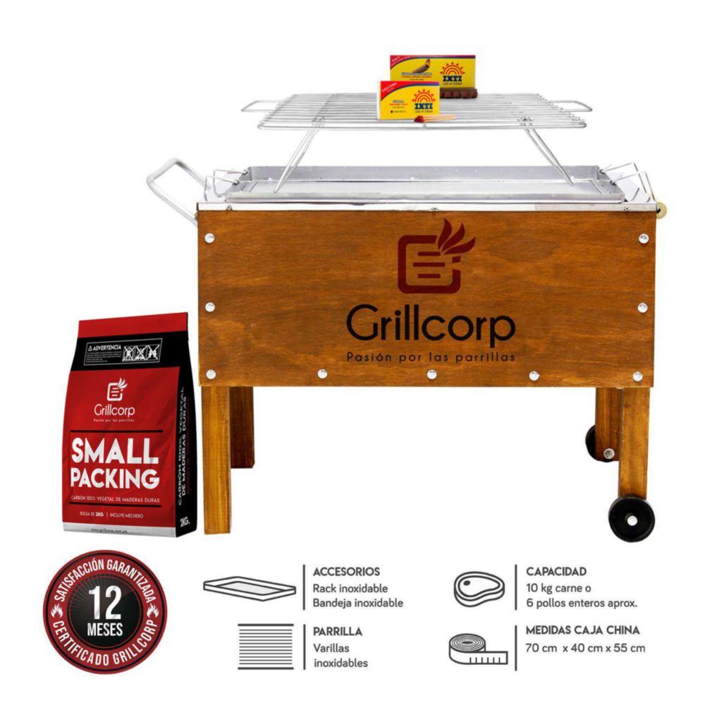 Caja China Mediana Premium + Parr Varillas Inoxidables + Carbón + Pack Inti