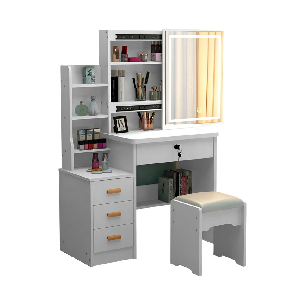 Tocador de Maquillaje Con Espejo Iluminado y Sillón Para Dormitorio | Blanco