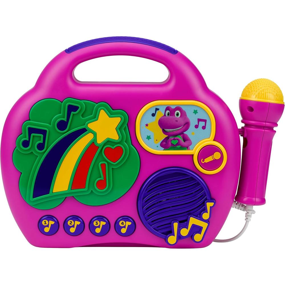 eKids Barney micrófono de karaoke infantil con radiocasete y música integrada