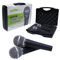 2 Micrófonos Alámbrico Profesional PA-58 DUO Astrid Metálico Dinámico Unidireccional maletin