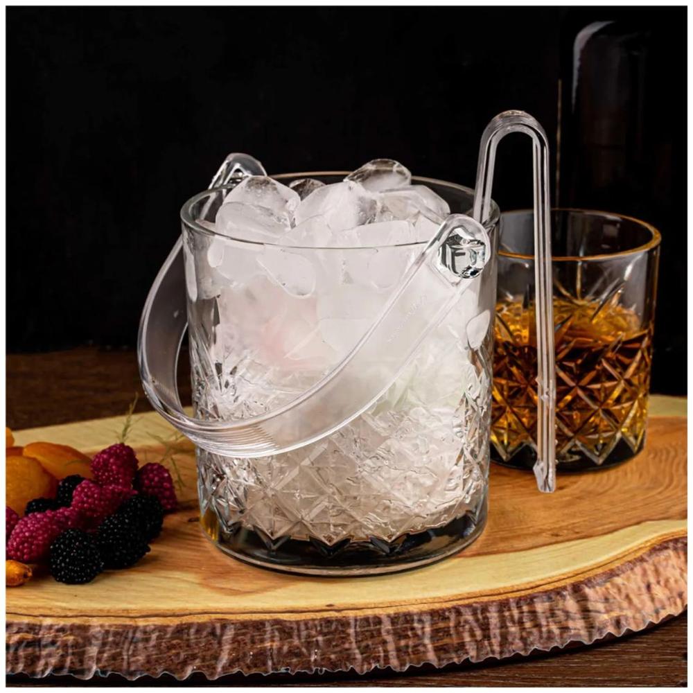 Hielera de vidrio transparente con pinza y agarradera Diamante