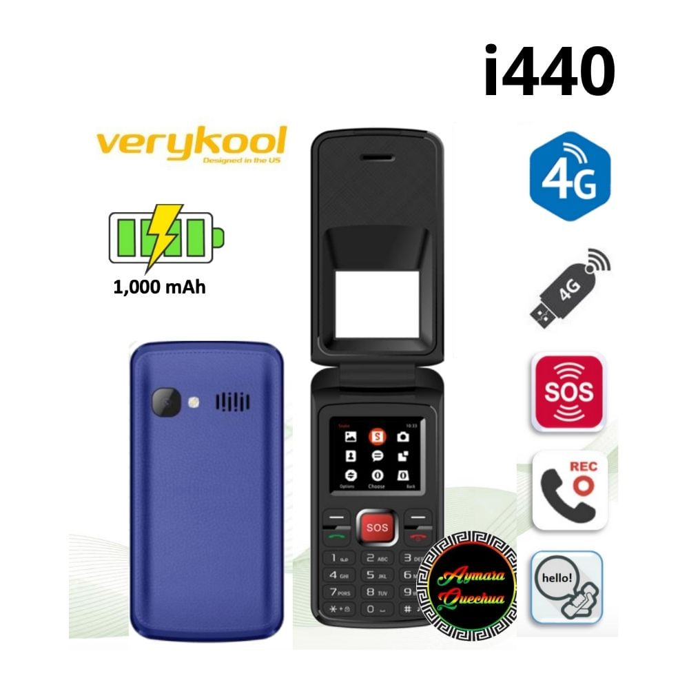 CELULAR BASICO VERYKOOL i440 FLIP TAPA 4G DUAL SIM -AZUL