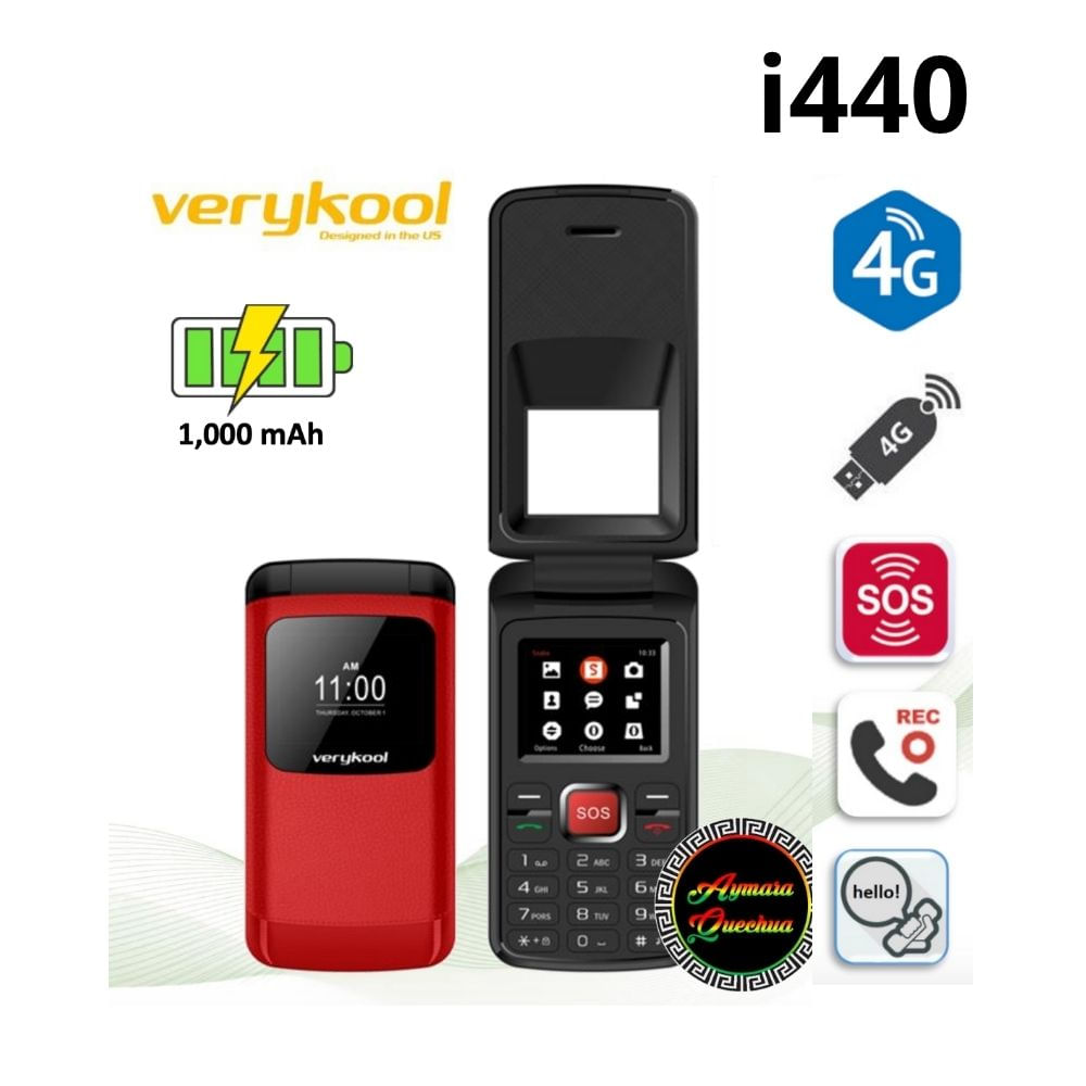 CELULAR BASICO VERYKOOL i440 FLIP TAPA 4G DUAL SIM -ROJO