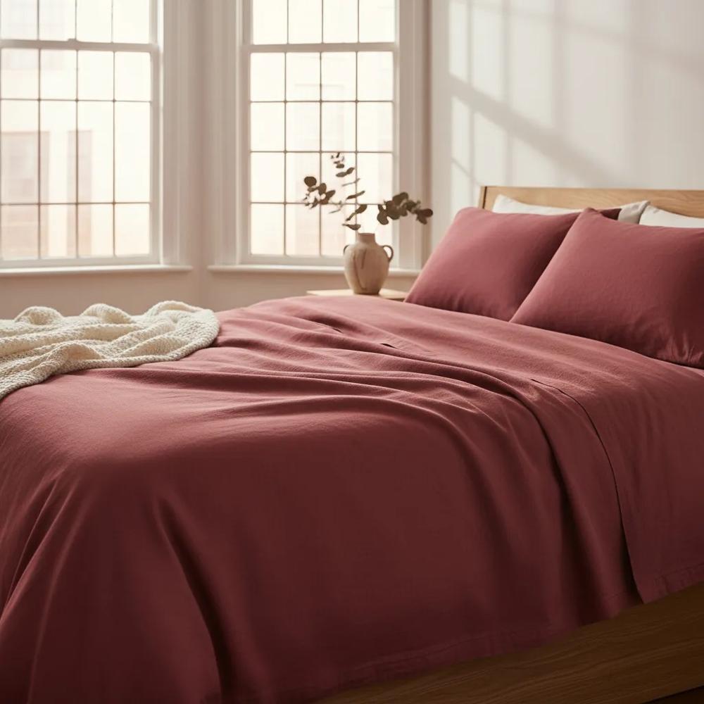 Juego de sabanas  algodón pima interiotex  180 hilos 1 Plaza color Rojo