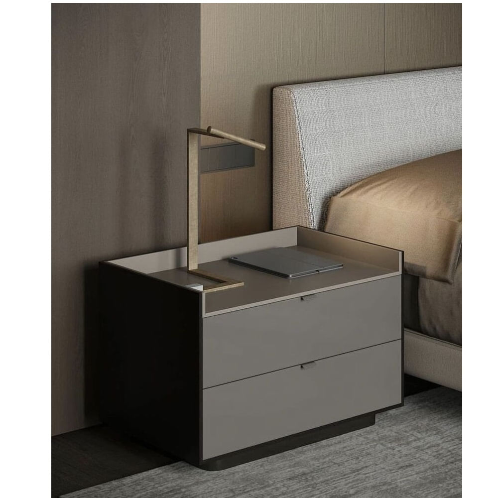 Velador Moderno Manuel 2 Cajones Negro/Taupe/Plomo TU MESITA