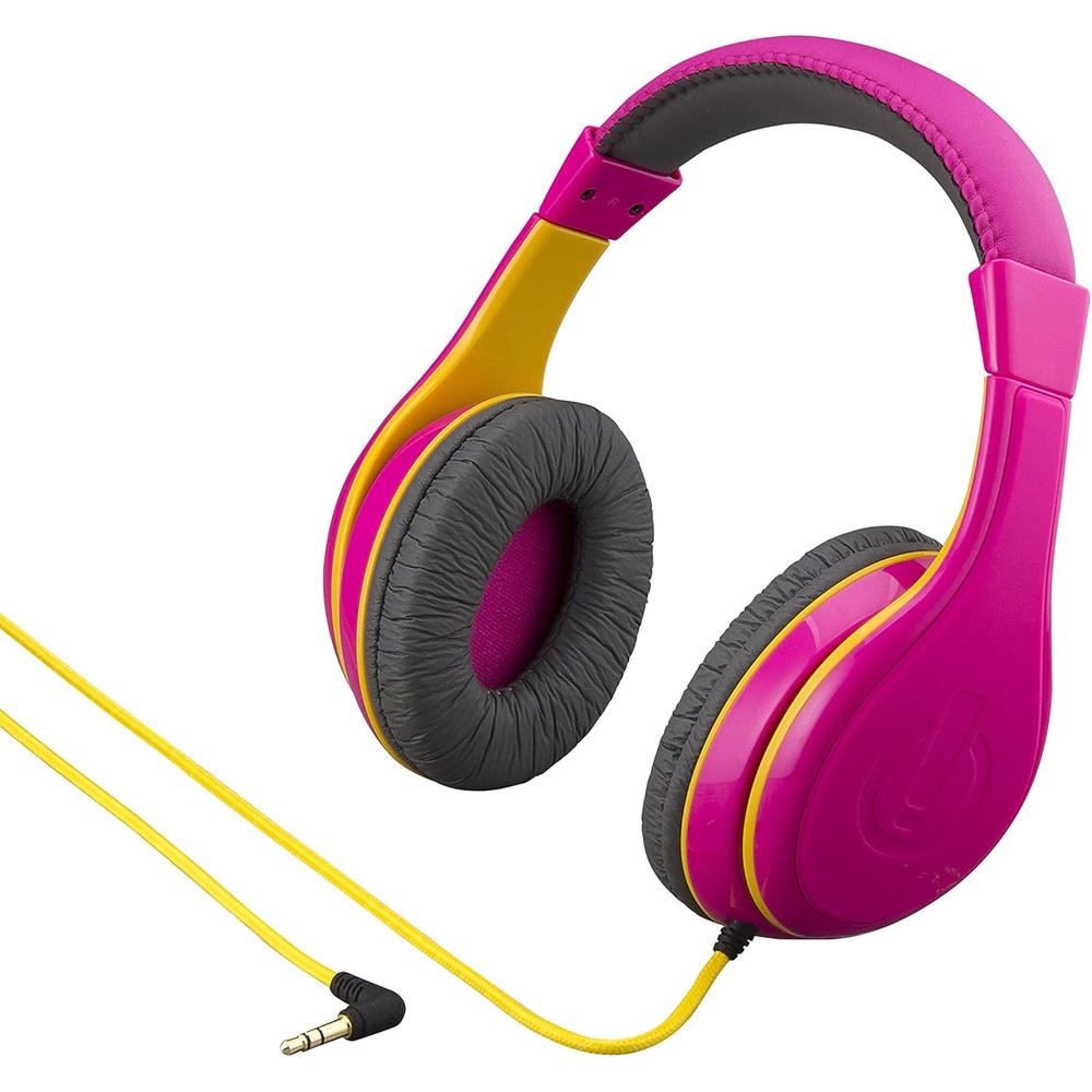 eKids auriculares infantiles rosa con cable 3.5 mm / 0.35 cm y control de volumen