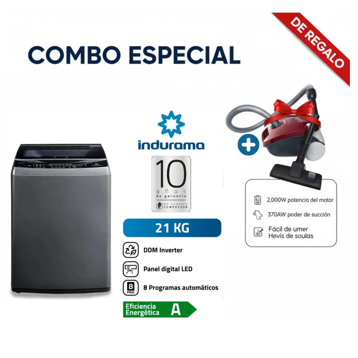 Lavadora Iindurama 21KG LRI-21CRI Gris mas Aspiradora de Arrastre  SAMSUNG VCC4190V3KXZS 2000W
