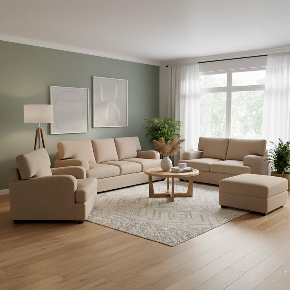 Juego de sala Mara Ambienta Home 3-2-1 y banqueta de regalo color beige