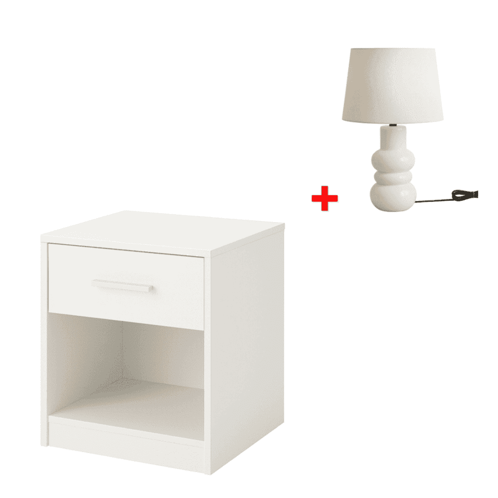 Mesa de Noche Velador Home Y Lampara de Mesa Minimalista Blanco