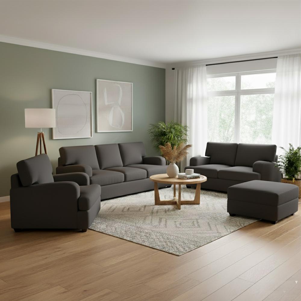 Juego de sala Mara Ambienta Home 3-2-1 y banqueta de regalo color gris oscuro