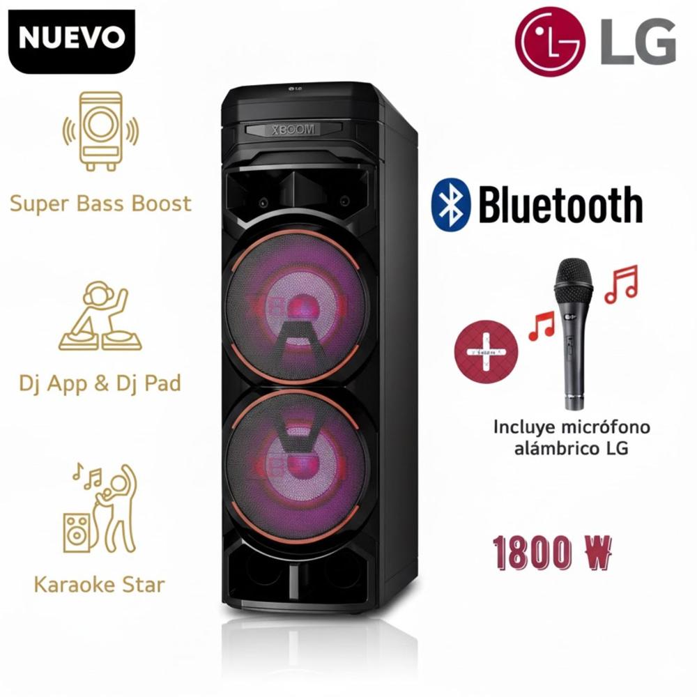 Torre de Sonido LG XBOOM con Bluetooth y Karaoke RNC9 incluido Micrófono Inalámbrico