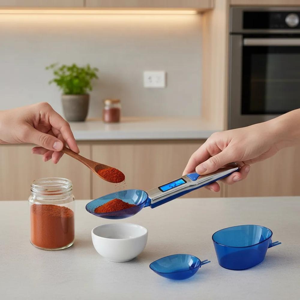 Balanza digital portátil gramera tipo cuchara 500g con 3 recipientes KF-04