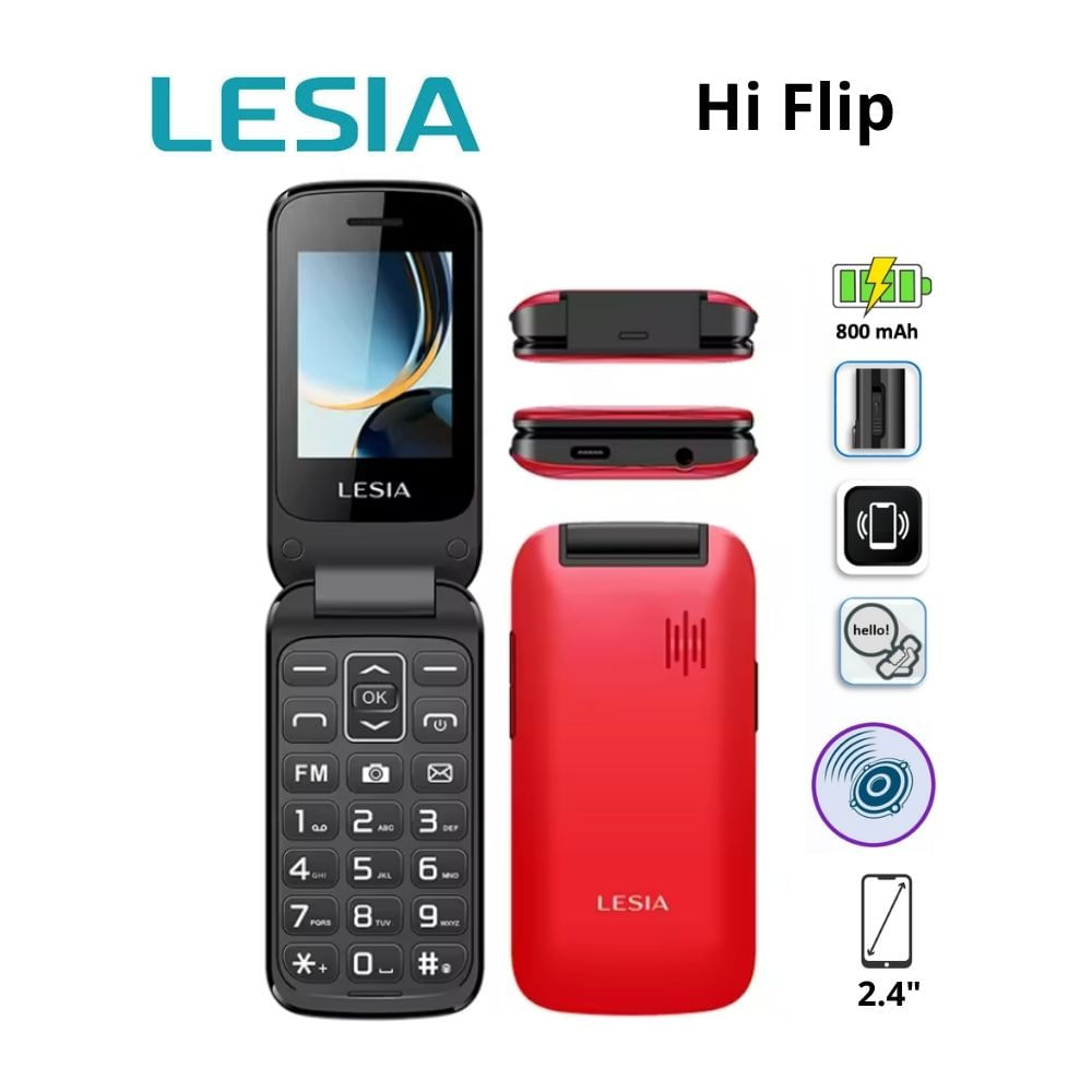 CELULAR BASICO LESIA HELLO HI FLIP TAPA 2G DUAL SIM -ROJO