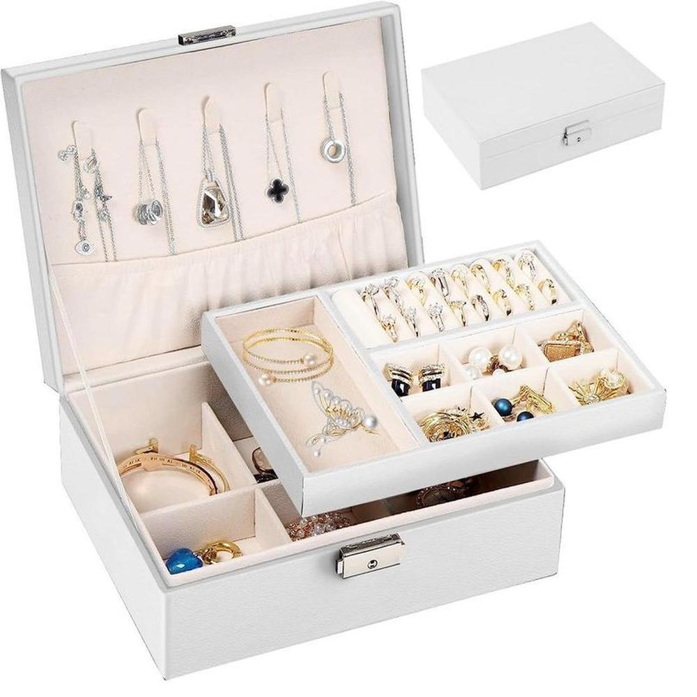 Organizador de joyas para mujeres y niñas 2 capas de Cuero