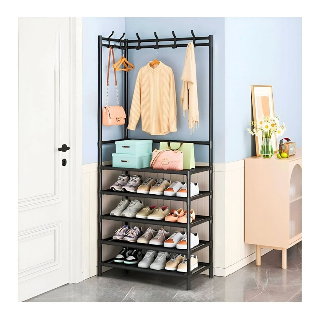Zapatera Esquinero Perchero Organizador 5 Niveles Grande 170cm Negro
