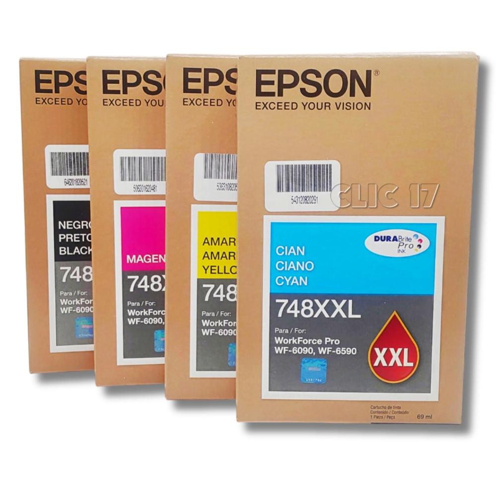 Pack Tinta Epson T748XXL Negro Cian Magenta Amarillo Original