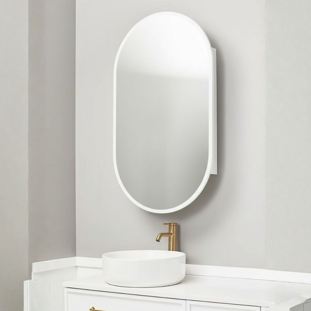 Espejo de Baño Ovalado Iberia Blanco 61x38 con Botiquín Espejos Monterrey