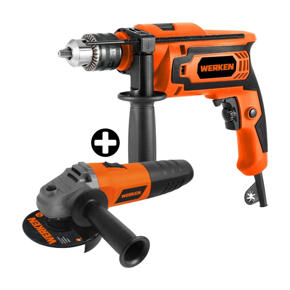 Taladro Werken KF-AG15+KF-ID21-BMC 650W + Amoladora 800W + 16 Accesorios