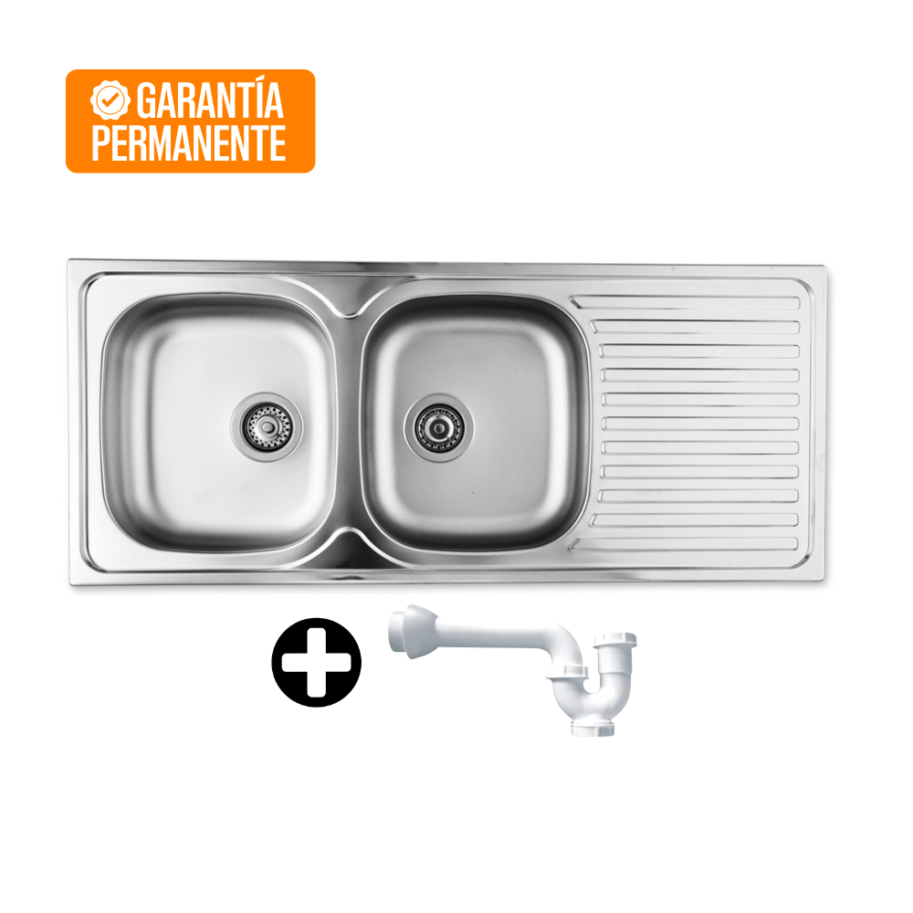 Lavadero de Acero Inoxidable Record Barcelona 2 Pozas Satinado 116 cm