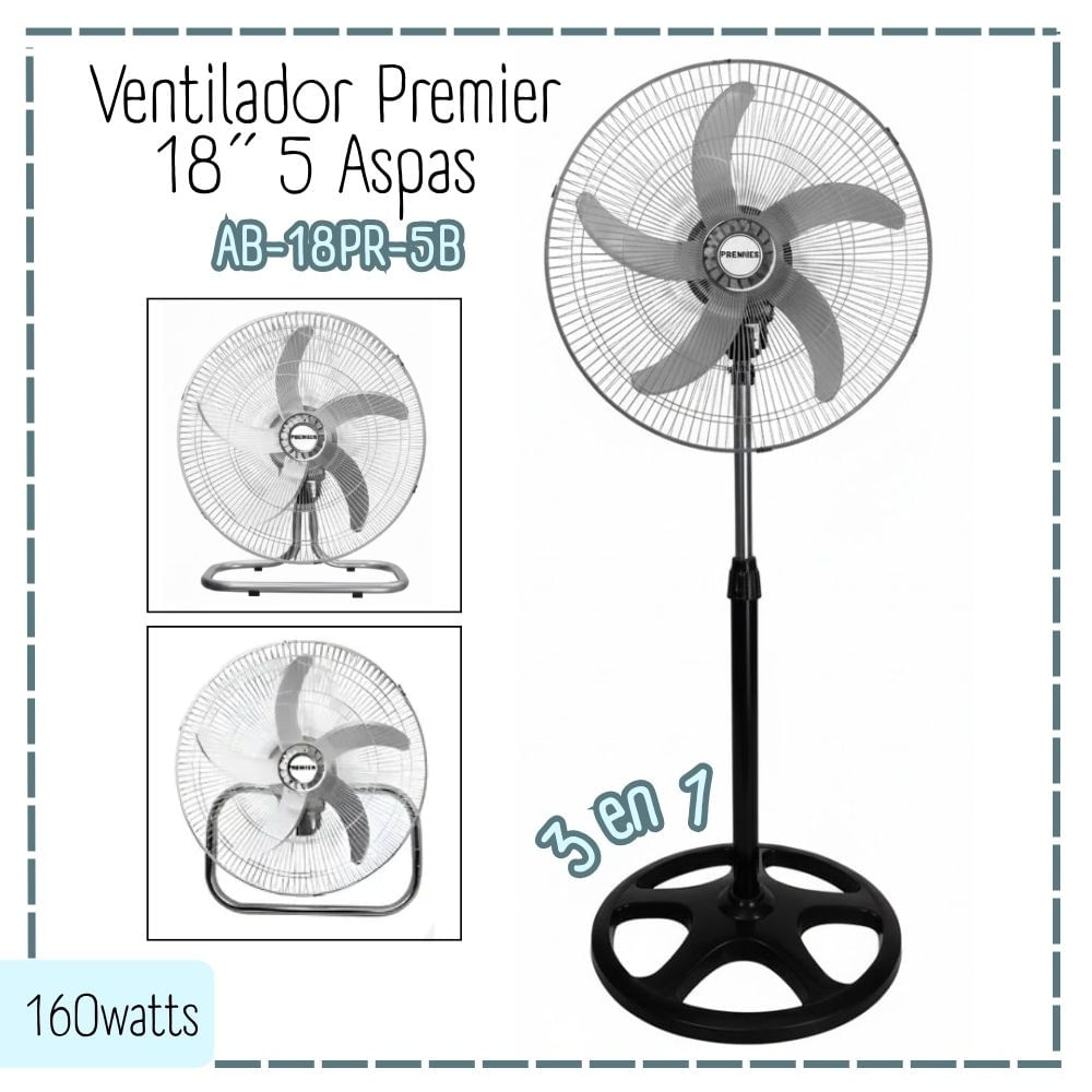 Ventilador Premier De 5 Aspas Plateado 160 w-AB-18PR-5B